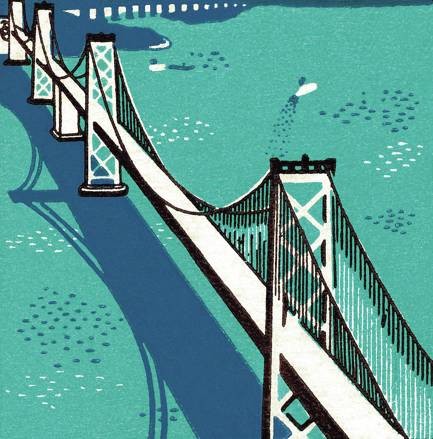 Transportation Drawing - Suspension Bridge #4 by CSA Images