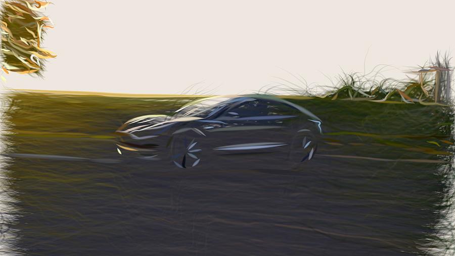 Tesla Model 3 Prototype Draw #5 Digital Art by CarsToon Concept
