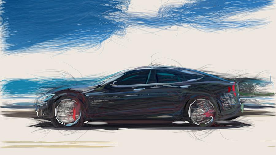 Tesla Model S P85D Draw #4 Digital Art by CarsToon Concept