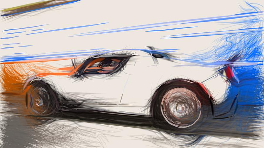 Tesla Roadster Draw #4 Digital Art by CarsToon Concept