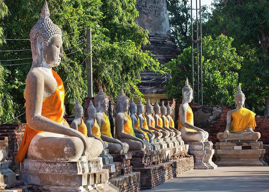 Thailand, Central Thailand, Ayutthaya, Wat Yai Chai Mongkol, Buddha Statues #4 Digital Art by Luigi Vaccarella