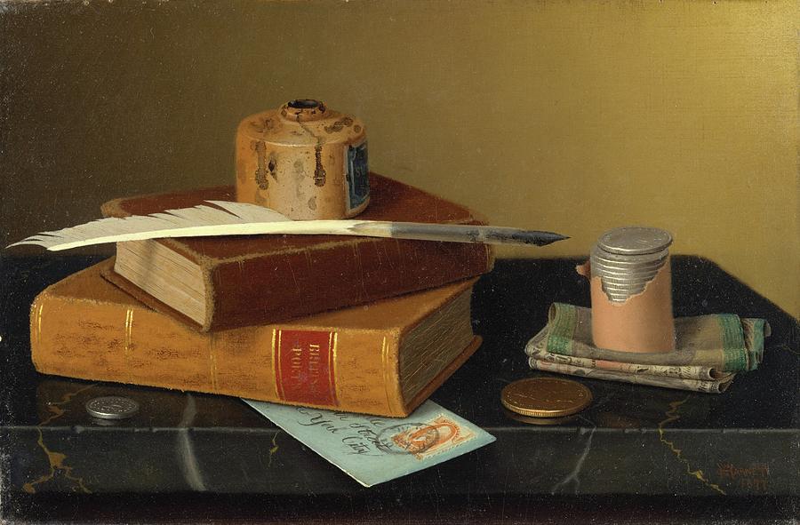 William Michael Harnett Painting - The Bankers Table by William Michael Harnett