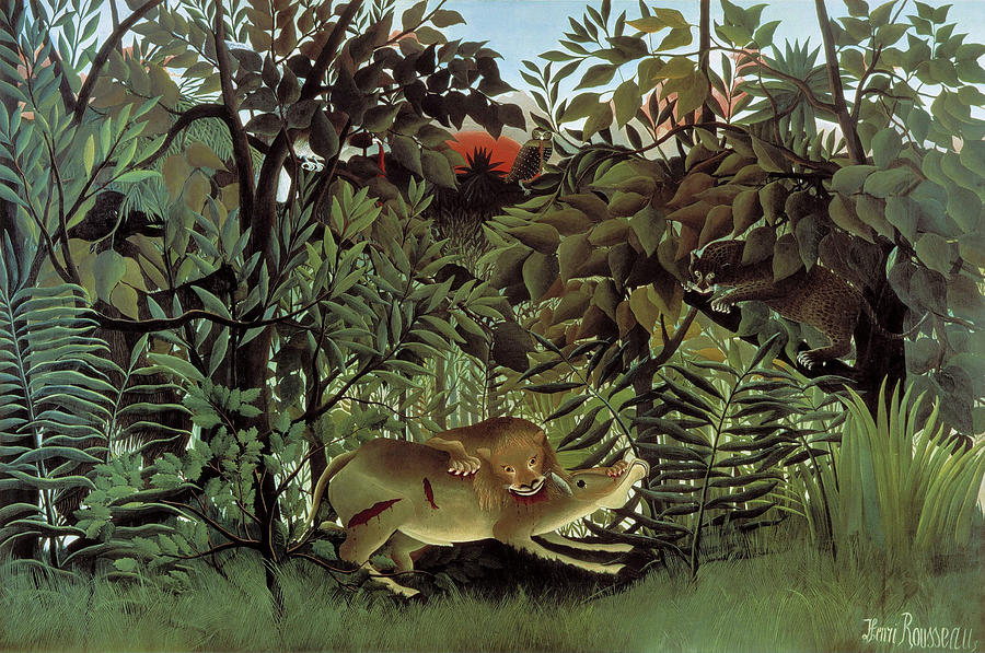 Henri Rousseau Painting - The Hungry Lion Attacking an Antelope #4 by Henri Rousseau