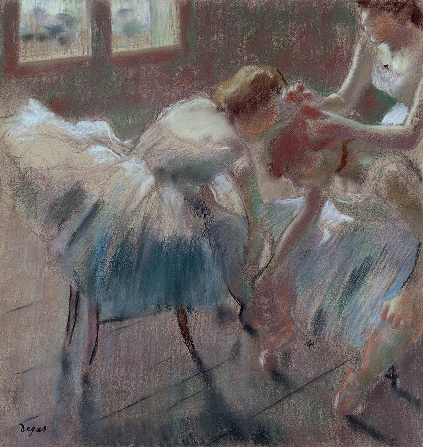 Edgar Degas Painting - Three Dancers Preparing for Class #4 by Edgar Degas