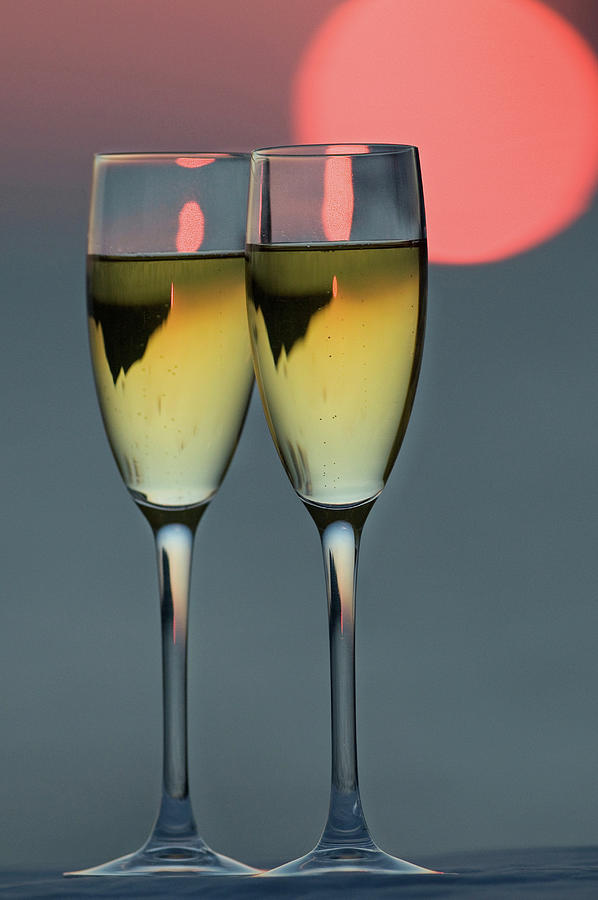 Two Glasses Of Champagne At Sunset by Bill Holden