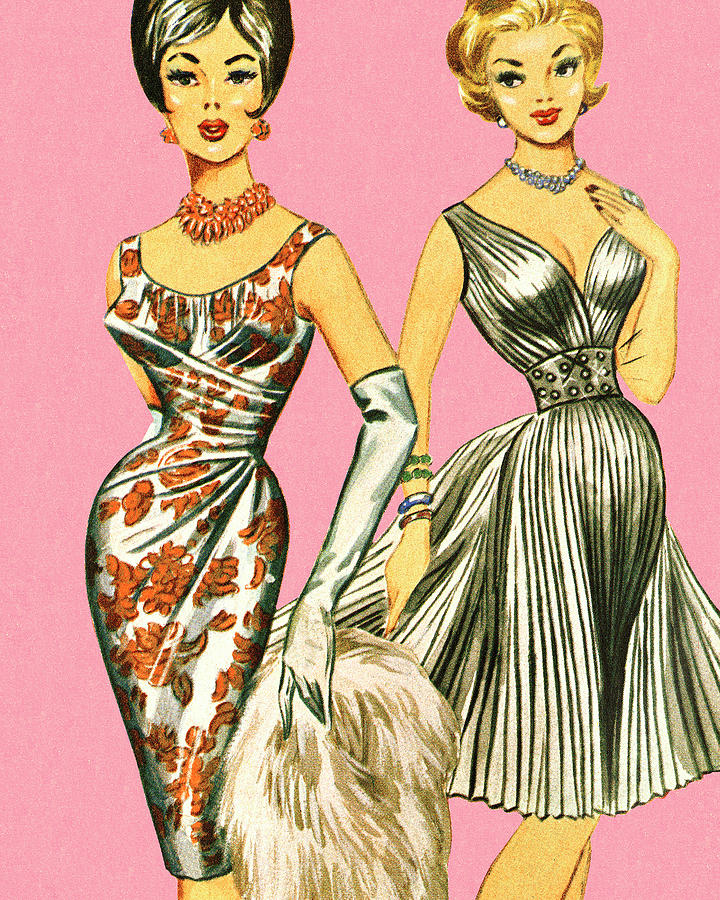 Vintage Drawing - Two Stylish Women #4 by CSA Images