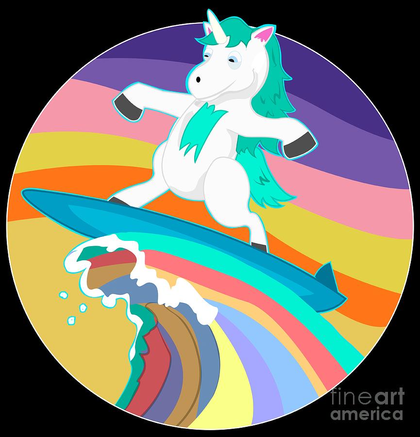 Unicorn Digital Art - Unicorn Surfer #2 by Mister Tee