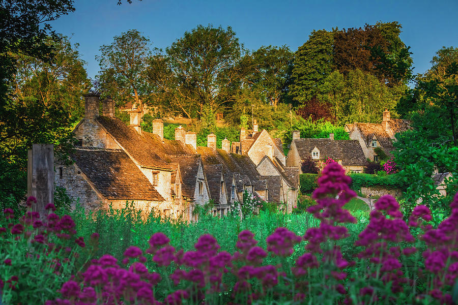 United Kingdom, England, Gloucestershire, Great Britain, Cotswolds, British Isles, Bibury, Arlington Row In Bibury Village At Sunrise, One Of The Most Famous Views In Cotswolds #4 Digital Art by Maurizio Rellini