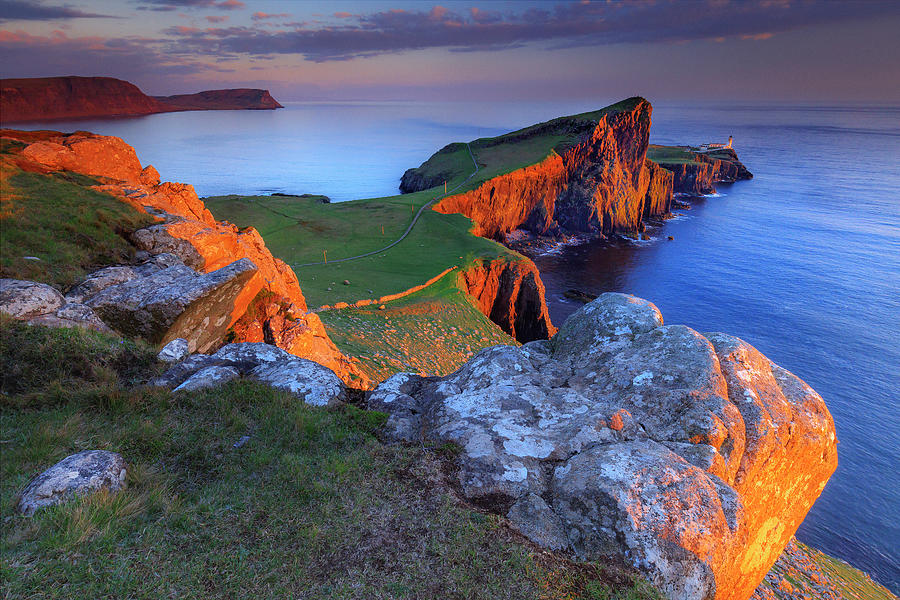 United Kingdom, Scotland, Inner Hebrides, Great Britain, British Isles, Neist Point Lighthouse At Sunset #4 Digital Art by Maurizio Rellini