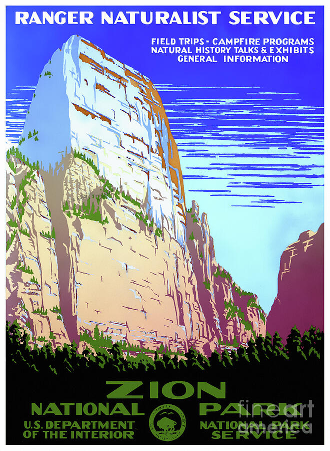 Zion National Park Vintage Poster Drawing