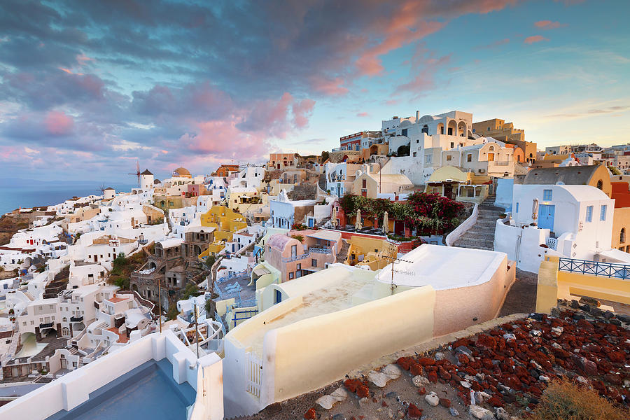 Greek Photograph - View Of Oia Village On Santorini Island In Greece. #4 by Cavan Images