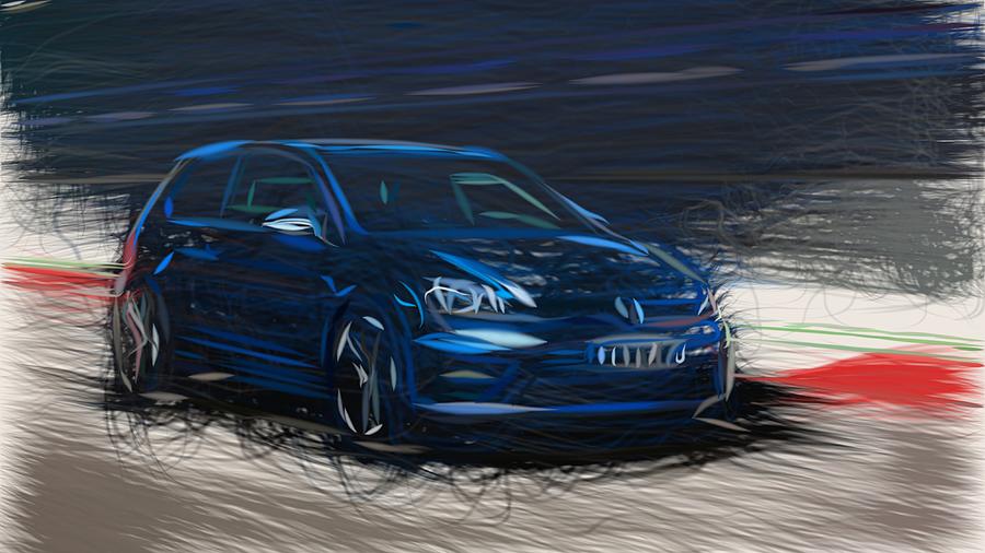 Volkswagen Golf R Drawing #5 Digital Art by CarsToon Concept