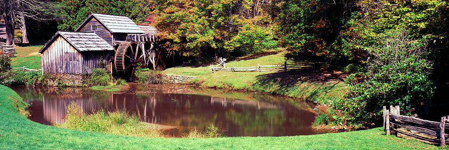 Architecture Photograph - Watermill Near A Pond, Mabry Mill, Blue #4 by Panoramic Images
