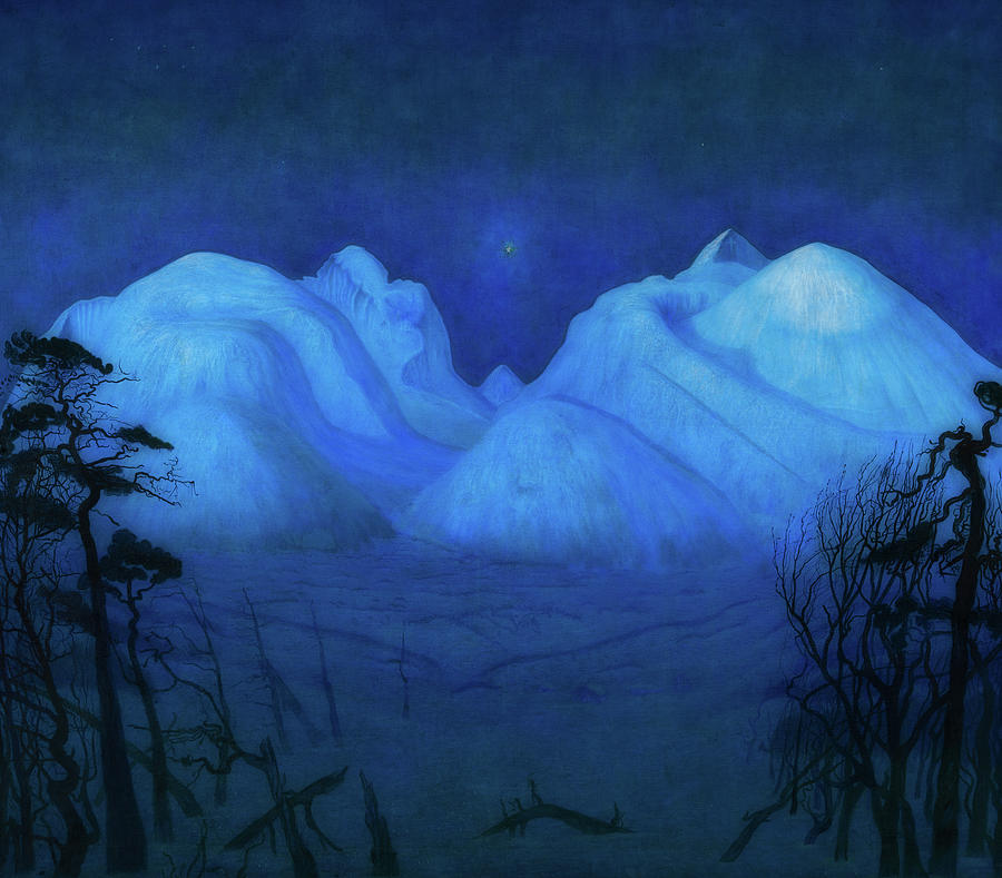 Nature Painting - Winter Night In The Mountains #4 by Mountain Dreams