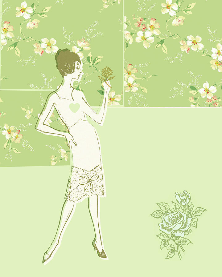 Spring Drawing - Woman with flowers #4 by CSA Images