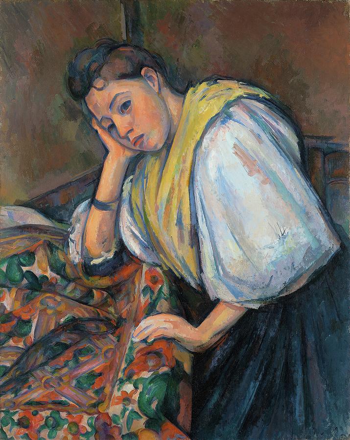 Paul Cezanne Painting - Young Italian Woman At A Table by Paul Cezanne
