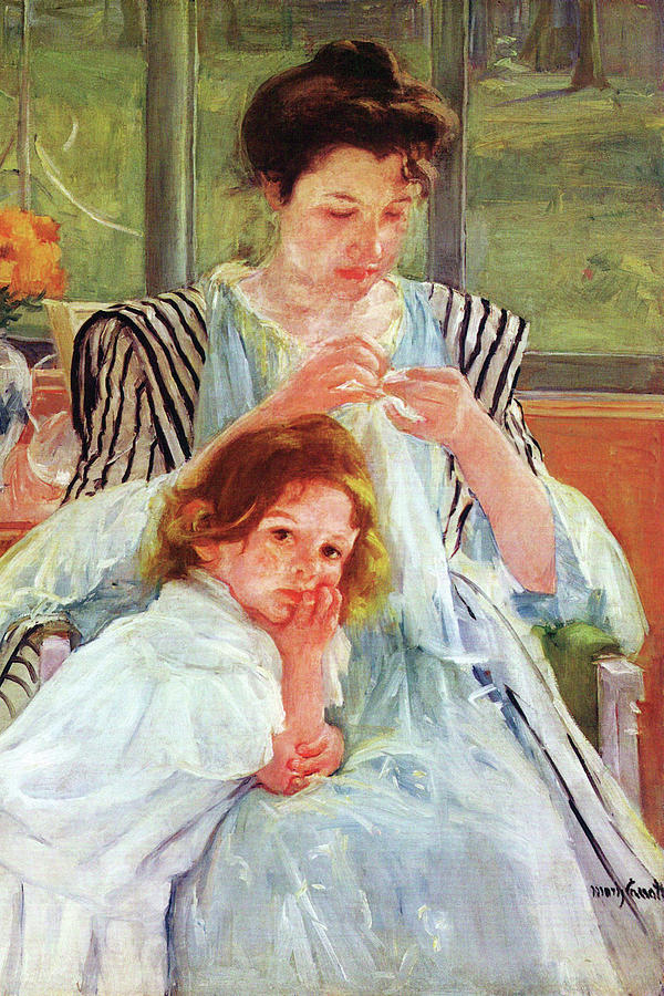 Paris Painting - Young mother sewing #4 by Mary Cassatt