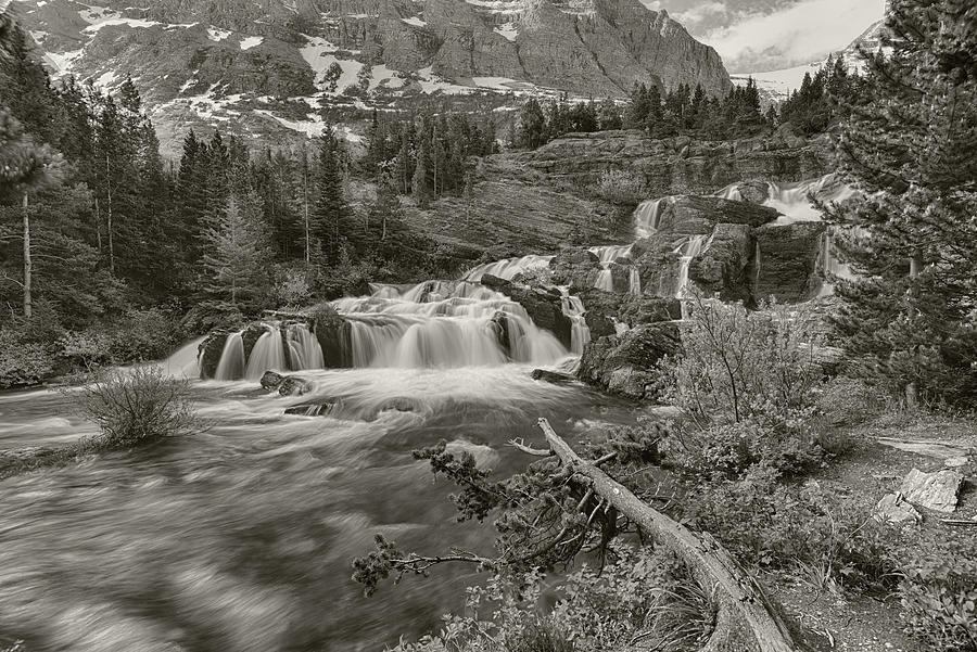 Waterfall Photograph - 418glacier-2016-b&w by Gordon Semmens