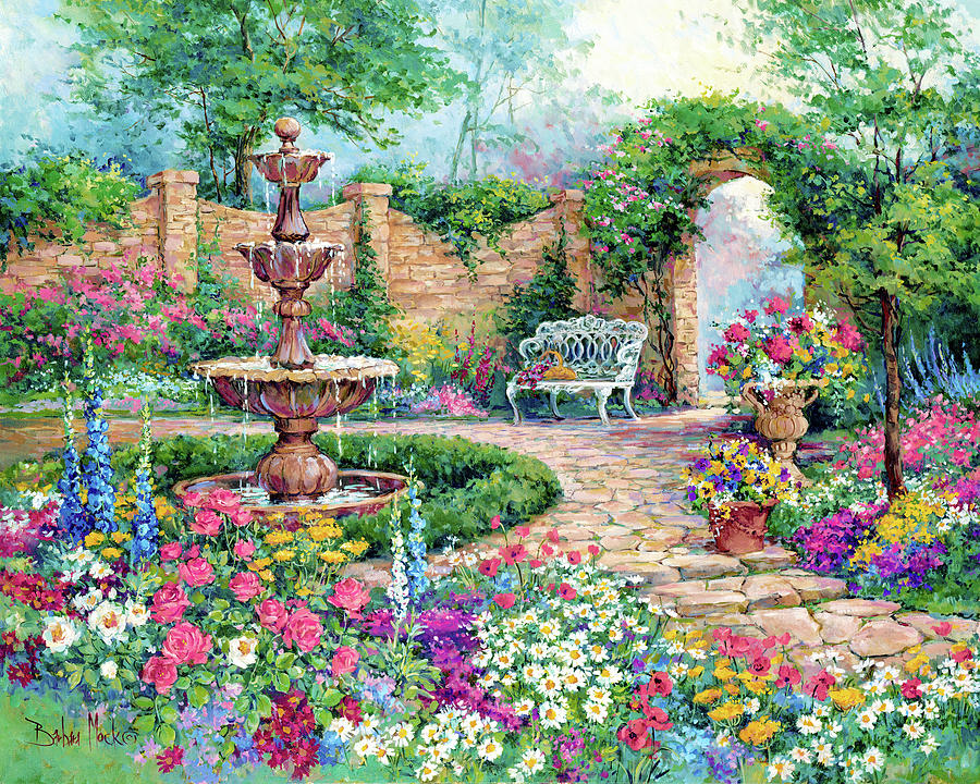 Flowers Still Life Painting - 4515 Tranquil Garden by Barbara Mock
