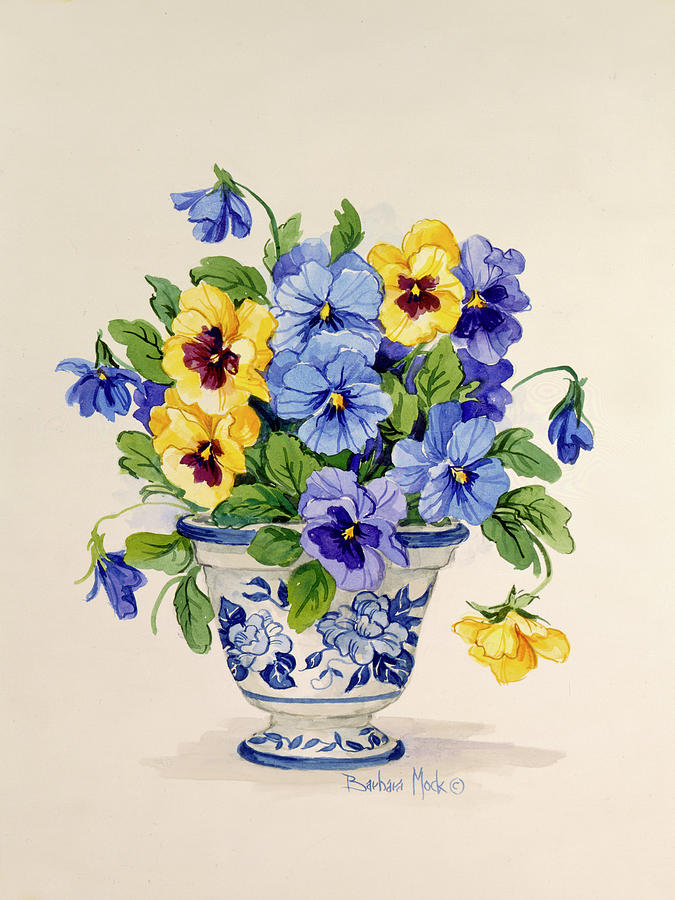 Still Life Painting - 4541 Blue And White Porcelain Pansies by Barbara Mock