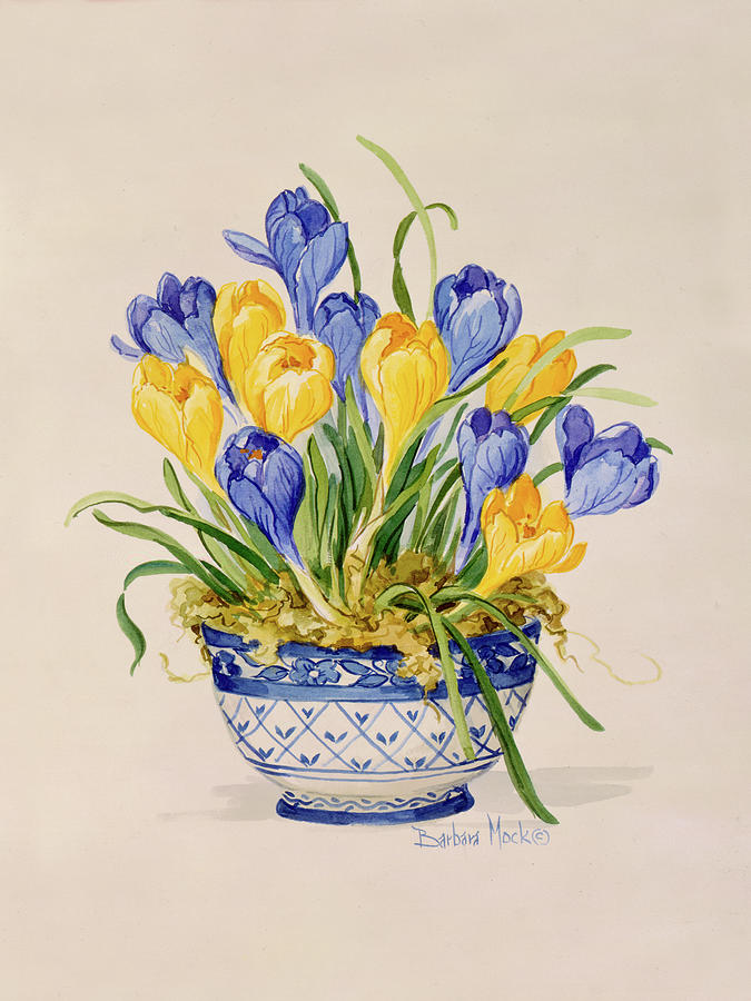 Still Life Painting - 4545 Blue And White Porcelain Crocus by Barbara Mock