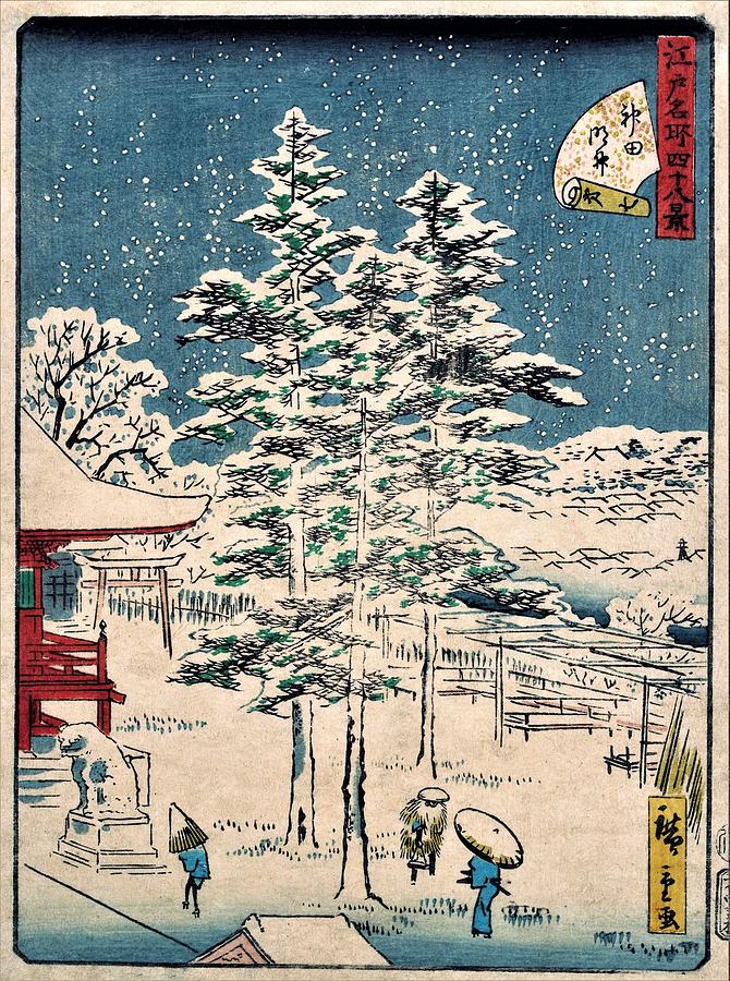 Winter Painting - 48 Famous Views of Edo - Kanda Temple by Utagawa Hiroshige