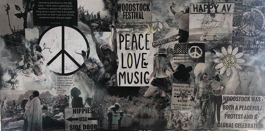 Peace Love Music Green Mixed Media by Jamie Hoffman