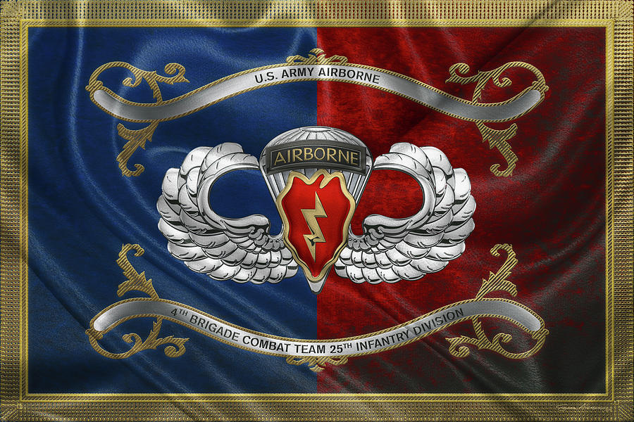 4th Brigade Combat Team 25th Infantry Division Airborne Insignia with Parachutist Badge over Flag Digital Art by Serge Averbukh