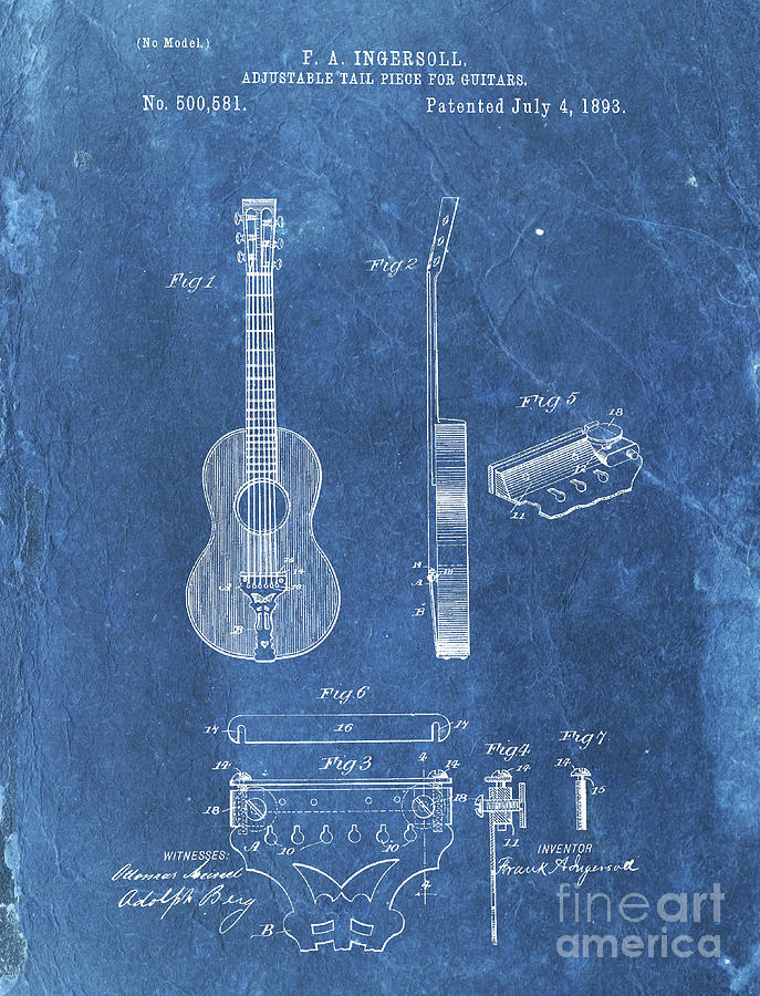 Adjustable Tail Piece For Guitars Patent Year 1893 Drawing