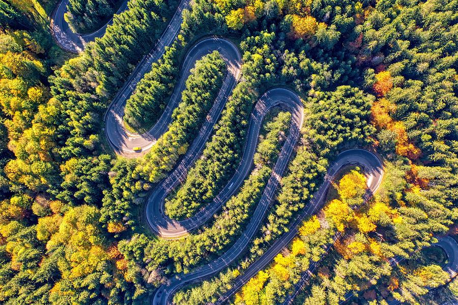 Transportation Photograph - Aerial View Of A Winding Mountain Road #5 by Daniel Chetroni
