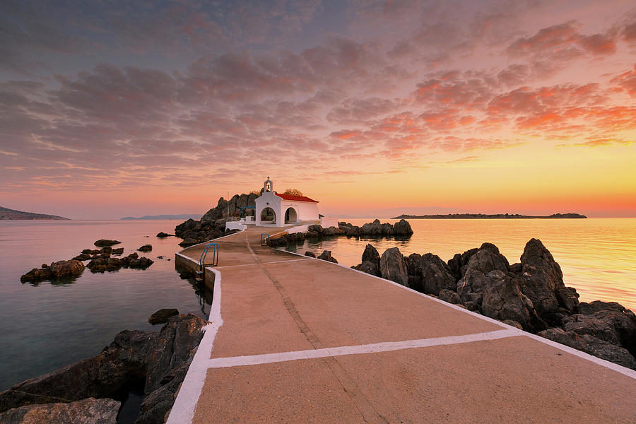 Greek Photograph - Agios Isidoros Church In Northern Chios At Sunrise. #5 by Cavan Images