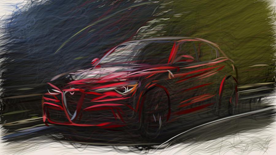 Alfa Romeo Stelvio Quadrifoglio Drawing #6 Digital Art by CarsToon Concept