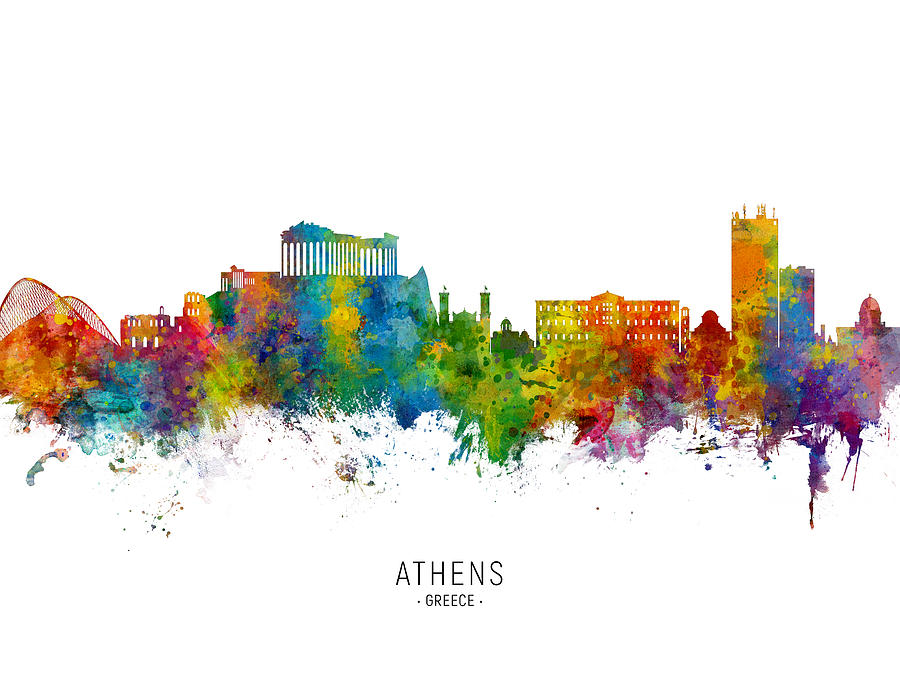 Skyline Digital Art - Athens Greece Skyline #5 by Michael Tompsett