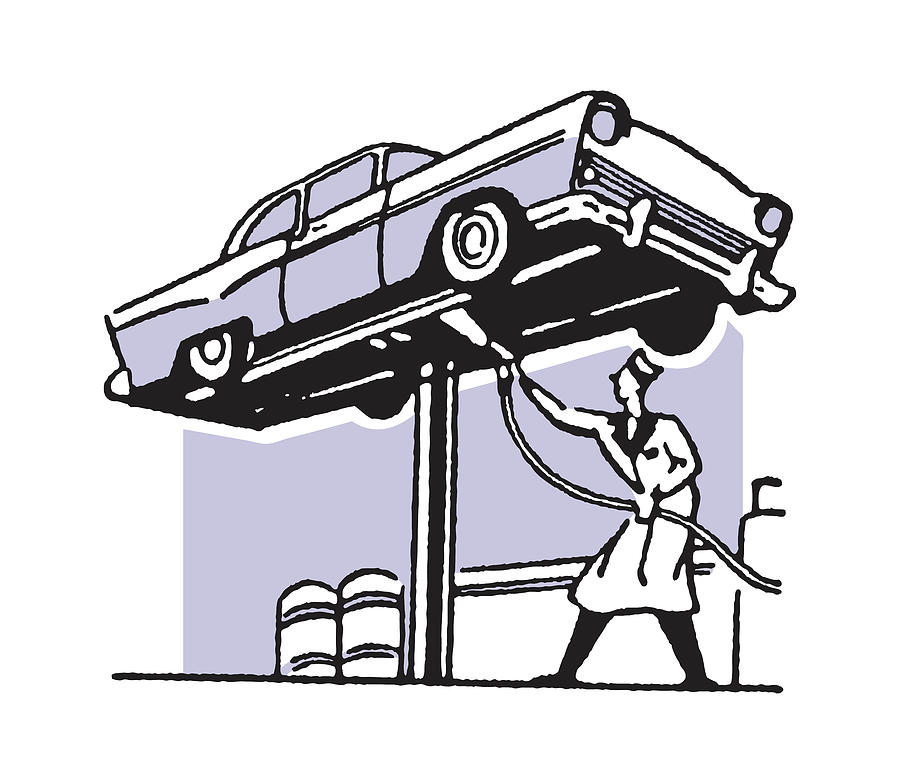 Transportation Drawing - Auto Mechanic Working on Lifted Car #5 by CSA Images