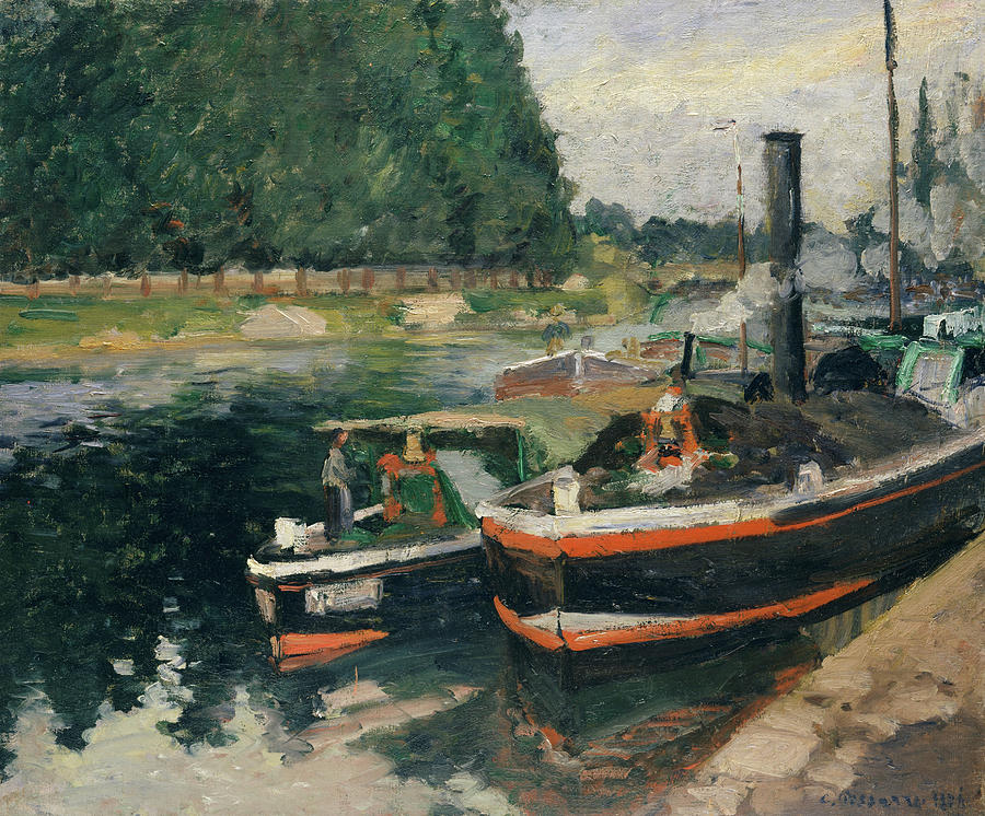Camille Pissarro Painting - Barges at Pontoise #5 by Camille Pissarro