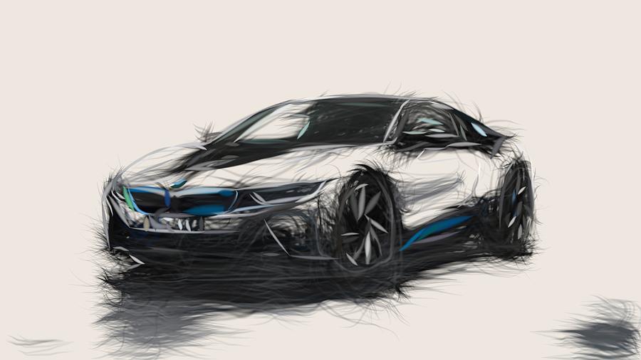 BMW i8 Drawing #6 Digital Art by CarsToon Concept