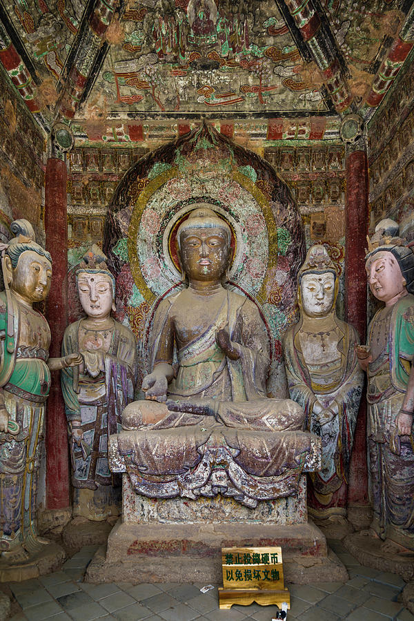Buddha and Bodhisattvas Maijishan Grottoes Tianshui Gansu China #5 Photograph by Adam Rainoff