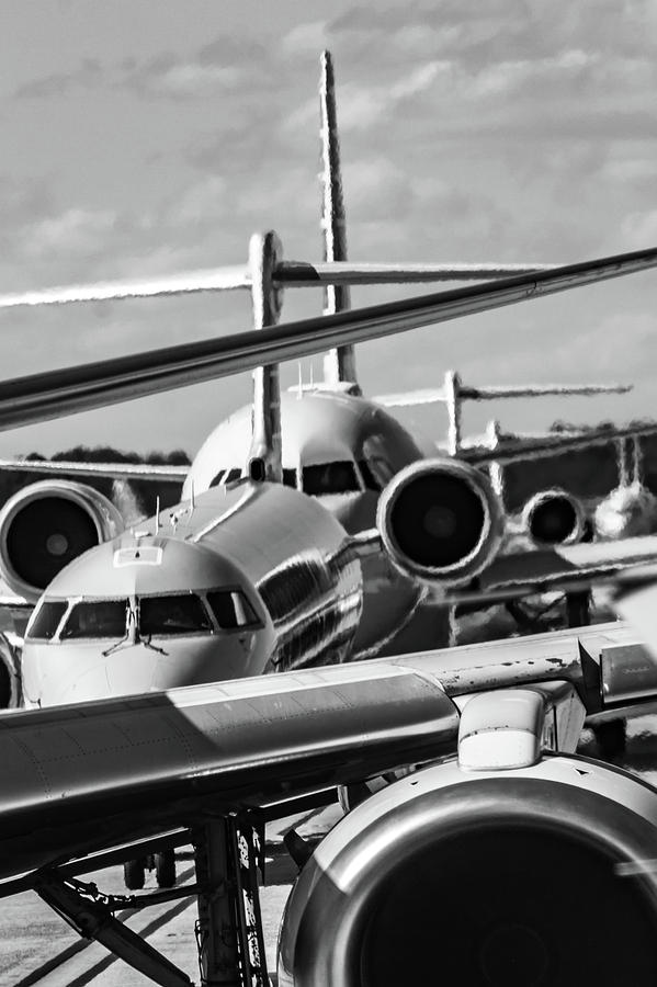 Busy Airport Tarmac Traffic Before Airplanes Take Off #5 Photograph by Alex Grichenko