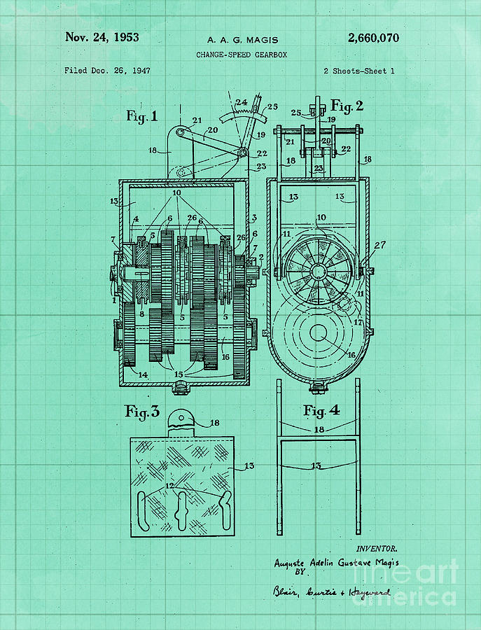 Change Speed Gearbox Patent Year 1953 Drawing