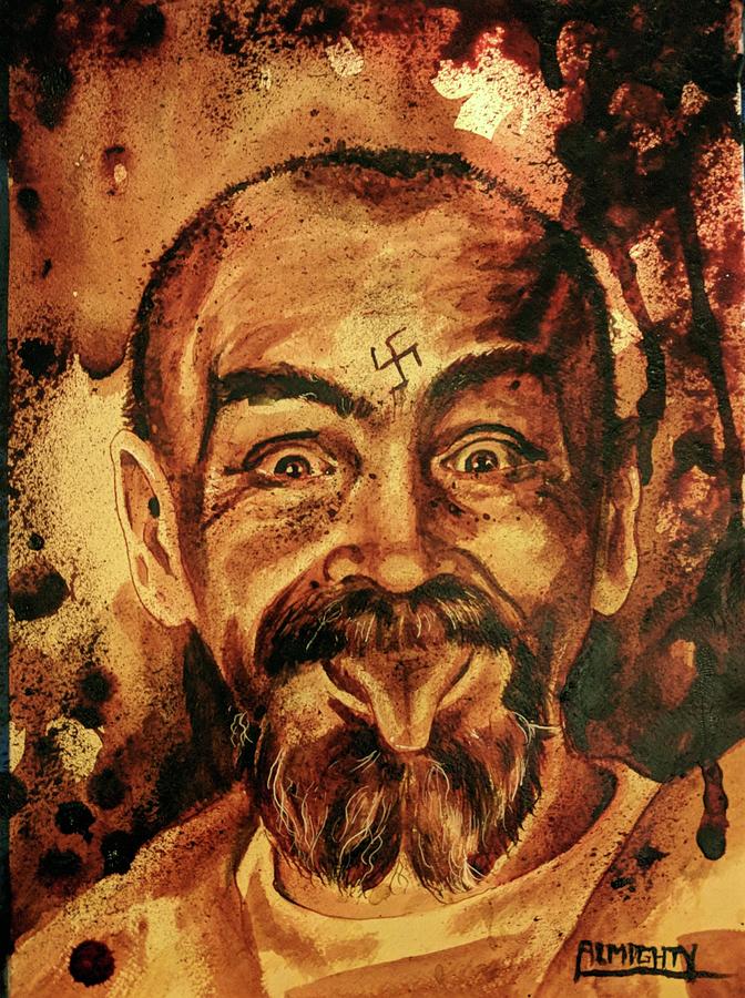 CHARLES MANSON portrait fresh blood #5 Painting by Ryan Almighty