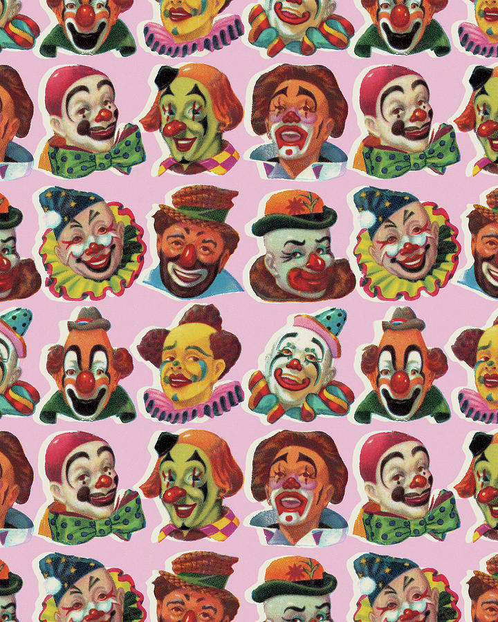 Vintage Drawing - Clown Pattern #5 by CSA Images