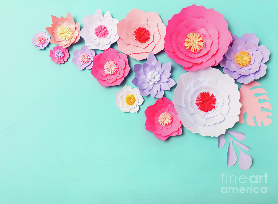 Colorful handmade paper flowers background Photograph by Michal