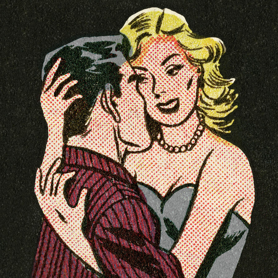 Vintage Drawing - Couple Hugging #5 by CSA Images