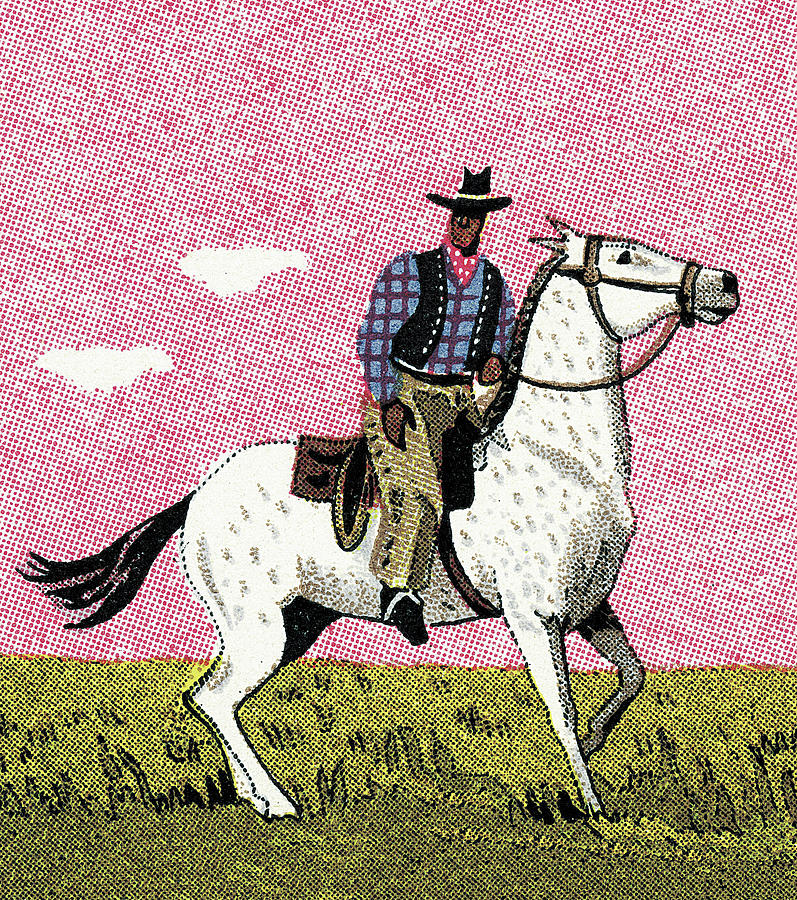 Vintage Drawing - Cowboy Riding a Horse #5 by CSA Images