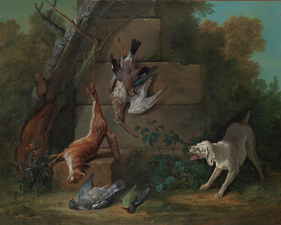 Still Life Painting - Dog Guarding Dead Game by Jean-baptiste Oudry