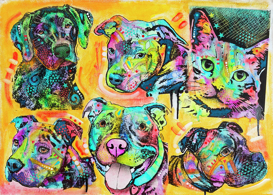 5 Dogs And A Cat Mixed Media by Dean Russo - Pixels