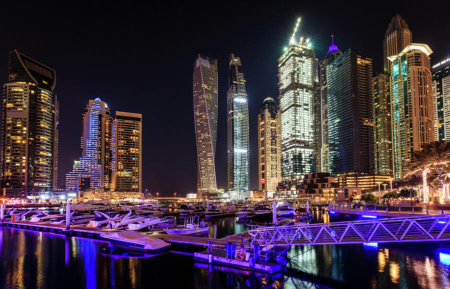 Dubai Marina at night Photograph by Alexey Stiop - Fine Art America