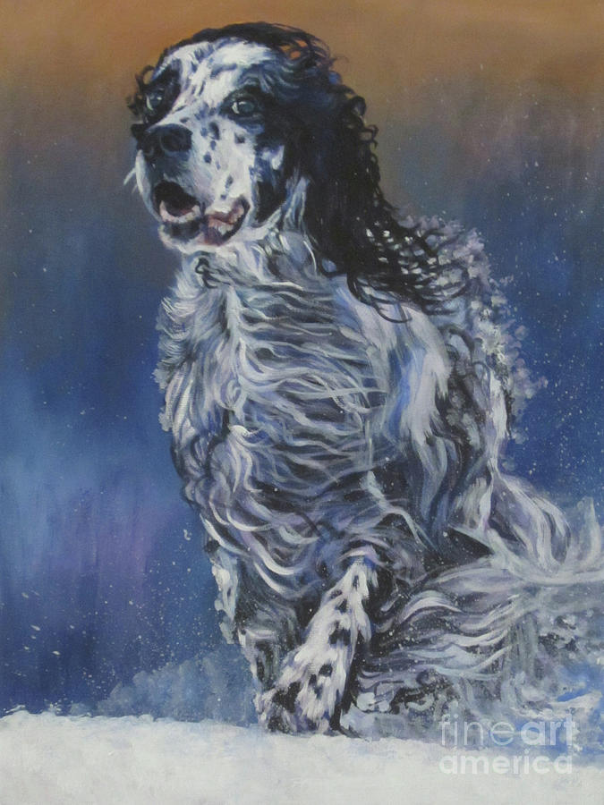 English Setter winter snow Painting by Lee Ann Shepard