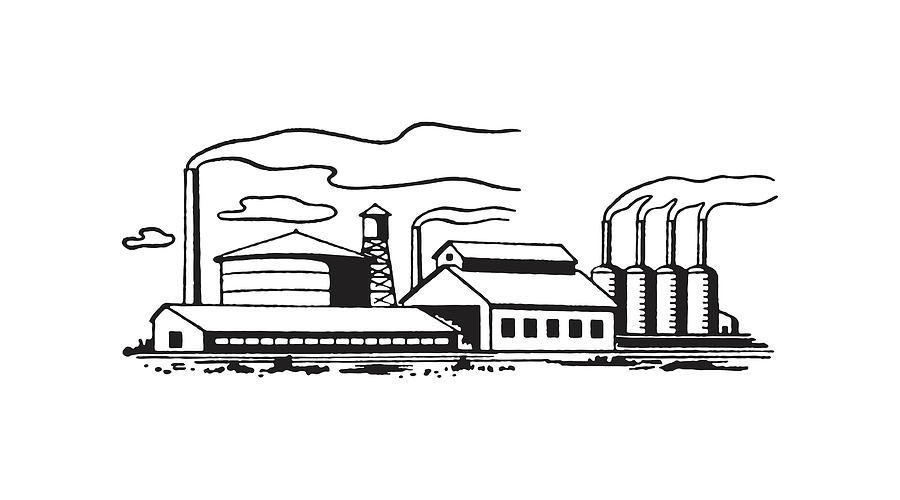 Factory with Smokestacks Drawing by CSA Images - Fine Art America