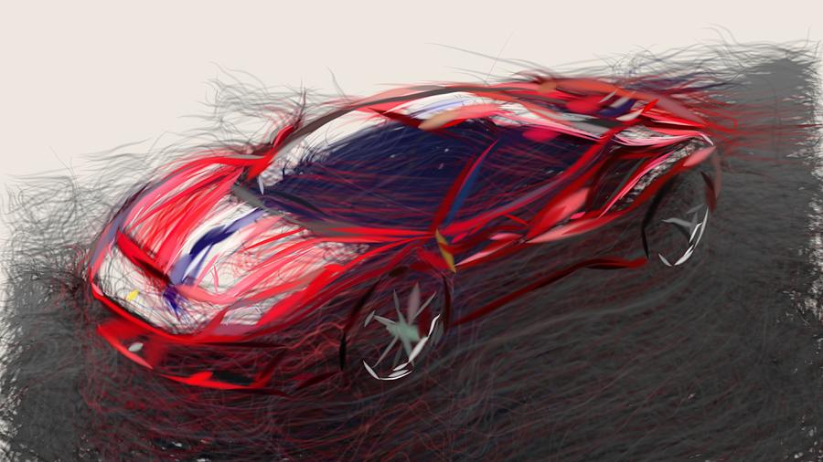Ferrari 488 Pista Drawing #6 Digital Art by CarsToon Concept